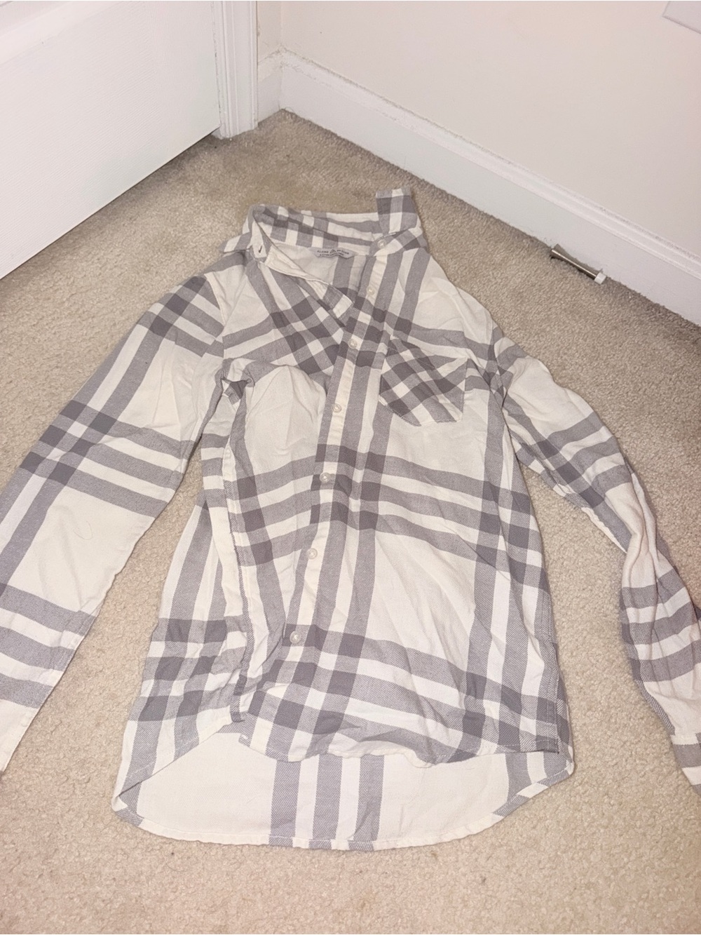 Target White and Light Gray Plaid Button-Down Shirt